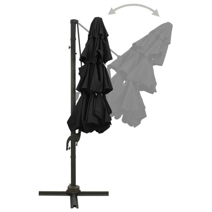 Guarda-sol de jardim 4 camadas c/ poste de alumínio 3x3 m preto