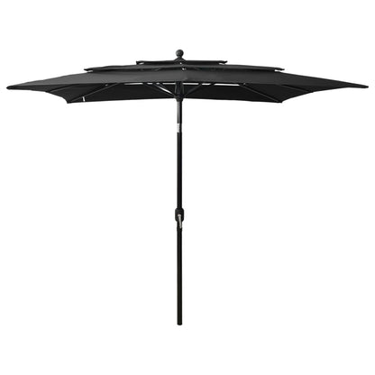 Guarda-sol de jardim 3 camadas c/ poste alumínio 2,5x2,5m preto