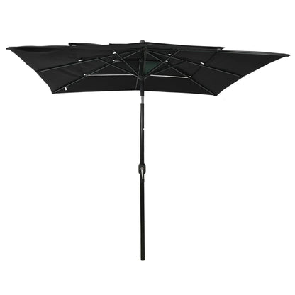 Guarda-sol de jardim 3 camadas c/ poste alumínio 2,5x2,5m preto