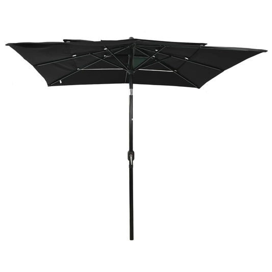 Guarda-sol de jardim 3 camadas c/ poste alumínio 2,5x2,5m preto