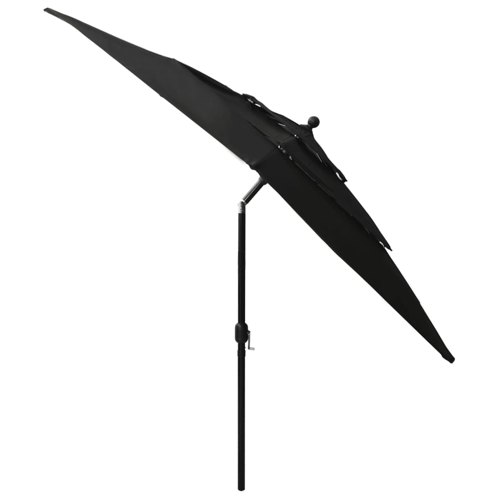 Guarda-sol de jardim 3 camadas c/ poste alumínio 2,5x2,5m preto