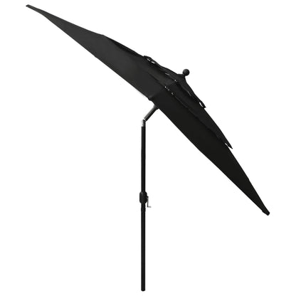 Guarda-sol de jardim 3 camadas c/ poste alumínio 2,5x2,5m preto