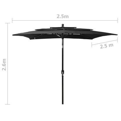 Guarda-sol de jardim 3 camadas c/ poste alumínio 2,5x2,5m preto