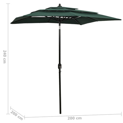 Guarda-sol de jardim 3 camadas c/ poste de alumínio 2x2 m verde