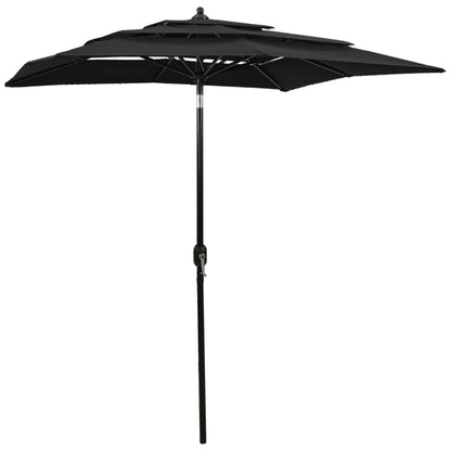 Guarda-sol de jardim 3 camadas c/ poste de alumínio 2x2 m preto