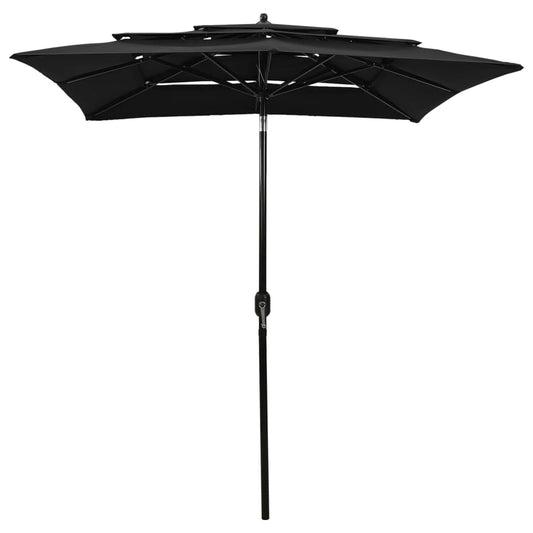 Guarda-sol de jardim 3 camadas c/ poste de alumínio 2x2 m preto