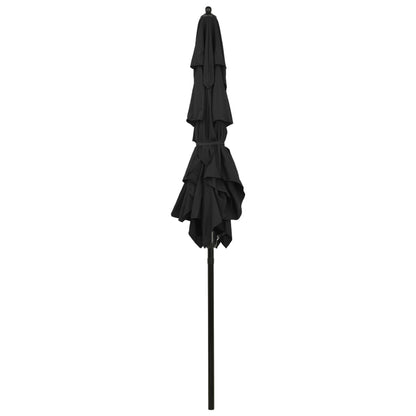 Guarda-sol de jardim 3 camadas c/ poste de alumínio 2x2 m preto