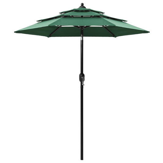 Guarda-sol de jardim 3 camadas com poste de alumínio 2 m verde