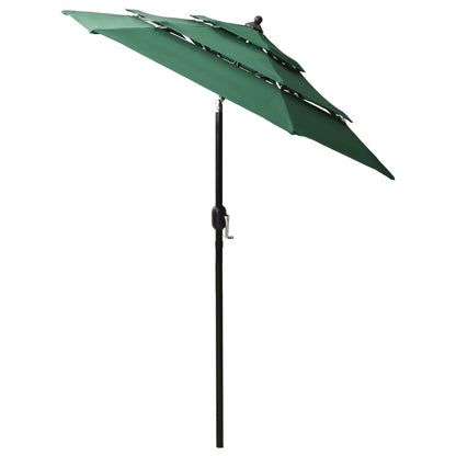 Guarda-sol de jardim 3 camadas com poste de alumínio 2 m verde