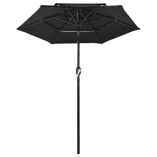 Guarda-sol de jardim 3 camadas c/ poste de alumínio 2 m preto