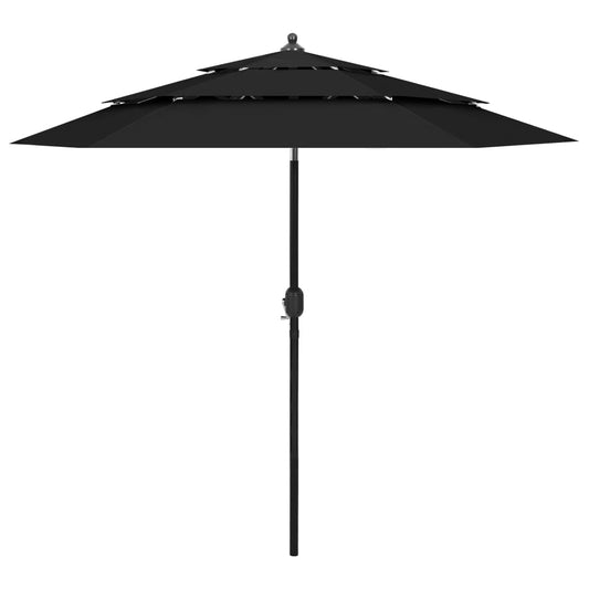 Guarda-sol de jardim 3 camadas c/ poste de alumínio 2,5 m preto