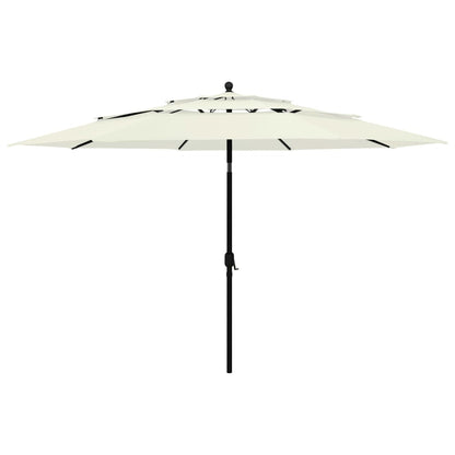 Guarda-sol de jardim 3 camadas c/ poste de alumínio 3,5 m areia
