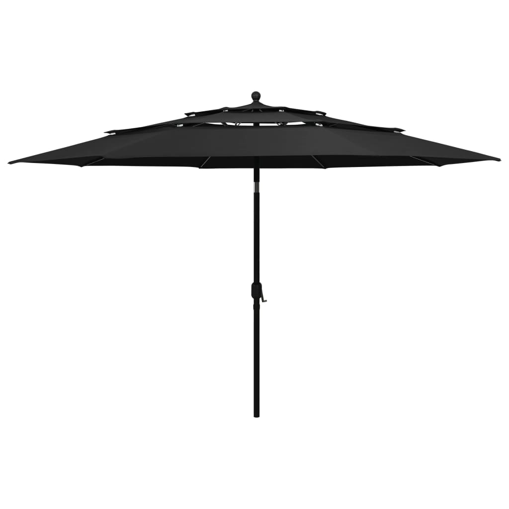 Guarda-sol de jardim 3 camadas c/ poste de alumínio 3,5 m preto