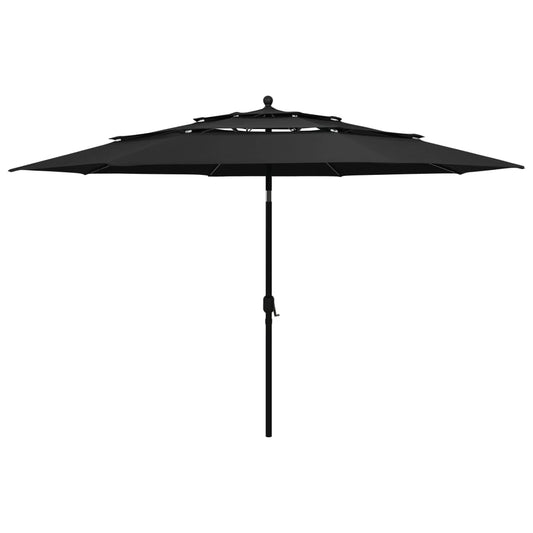 Guarda-sol de jardim 3 camadas c/ poste de alumínio 3,5 m preto