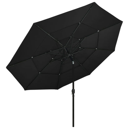 Guarda-sol de jardim 3 camadas c/ poste de alumínio 3,5 m preto