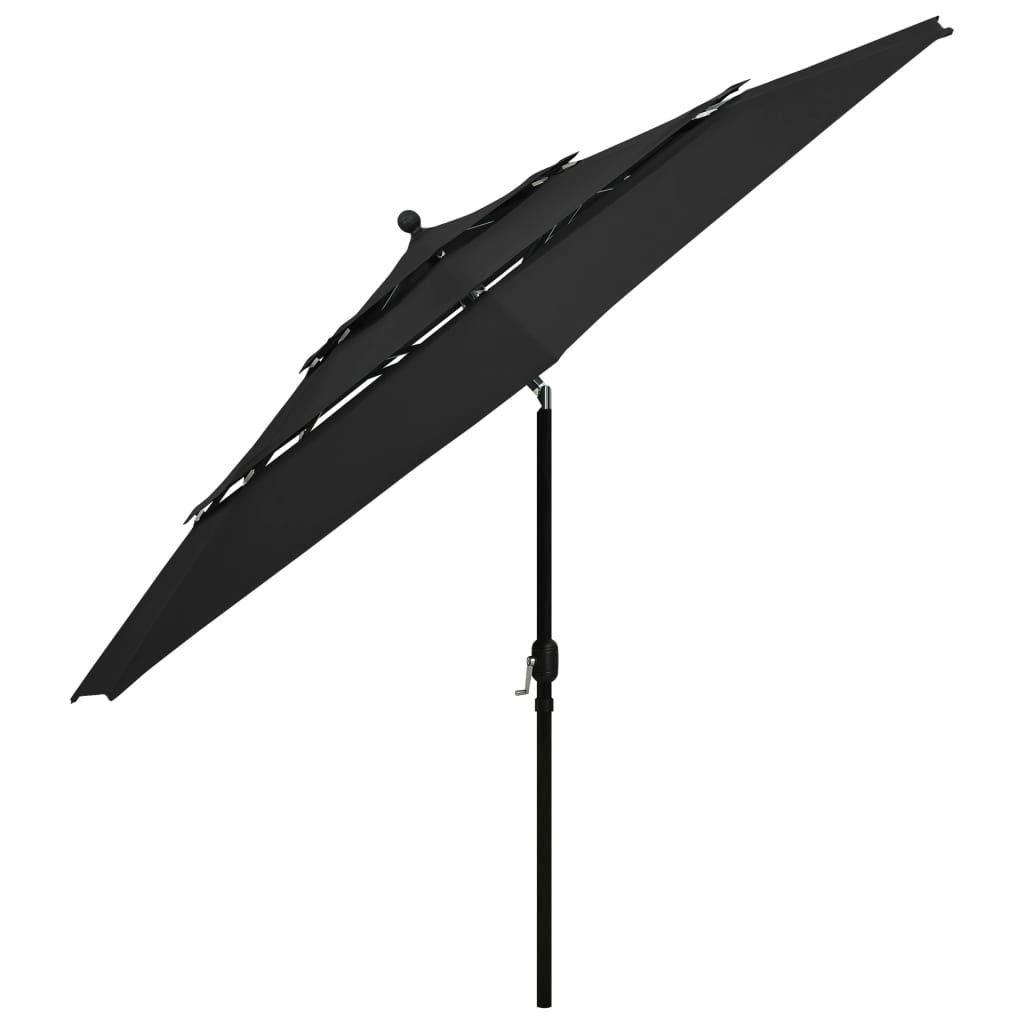 Guarda-sol de jardim 3 camadas c/ poste de alumínio 3,5 m preto