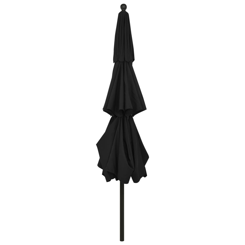 Guarda-sol de jardim 3 camadas c/ poste de alumínio 3,5 m preto