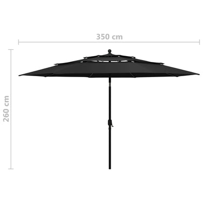 Guarda-sol de jardim 3 camadas c/ poste de alumínio 3,5 m preto