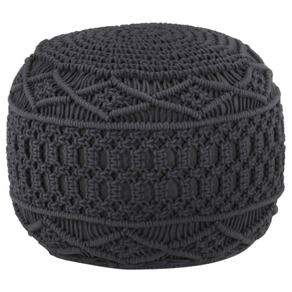 Pufe artesanal em macramé 45x30 cm algodão antracite