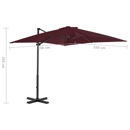 Guarda-sol jardim cantilever c/ poste alumínio 250x250 cm bordô