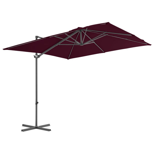 Guarda-sol de jardim cantilever c/ poste de aço 250x250cm bordô