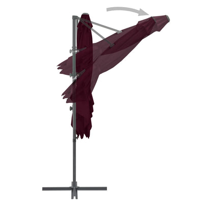Guarda-sol de jardim cantilever c/ poste de aço 250x250cm bordô