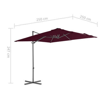 Guarda-sol de jardim cantilever c/ poste de aço 250x250cm bordô