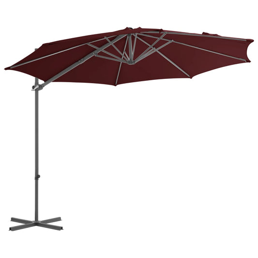 Guarda-sol de jardim cantilever c/ poste de aço 300 cm bordô