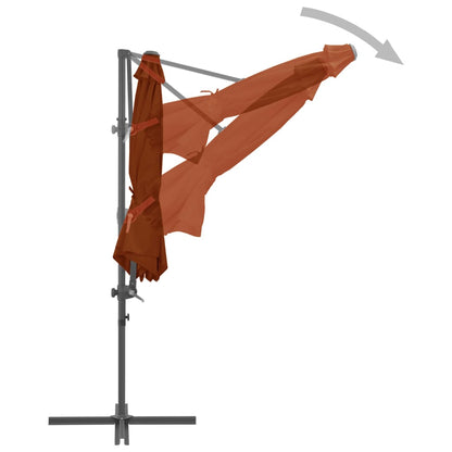 Guarda-sol de jardim cantilever c/ poste aço 300 cm terracotta