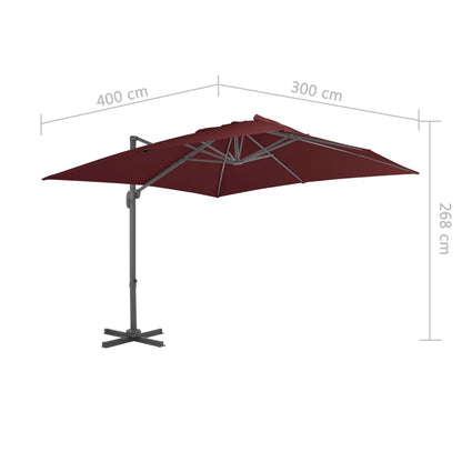 Guarda-sol jardim cantilever c/ poste alumínio 400x300 cm bordô