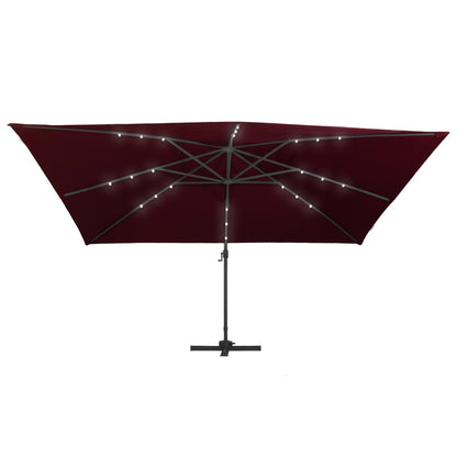 Guarda-sol de jardim cantilever c/ luzes LED 400x300 cm bordô