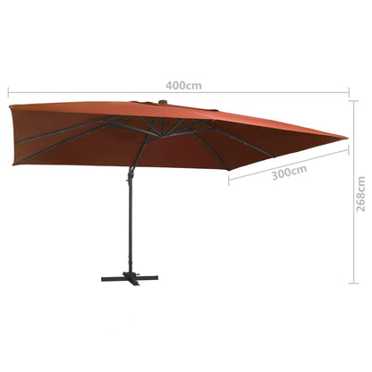 Guarda-sol jardim cantilever c/ luzes LED 400x300 cm terracotta