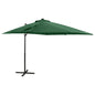 Guarda-sol jardim cantilever c/ poste e luzes LED 250 cm verde