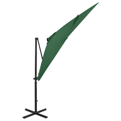 Guarda-sol jardim cantilever c/ poste e luzes LED 250 cm verde