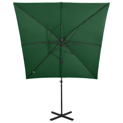 Guarda-sol jardim cantilever c/ poste e luzes LED 250 cm verde