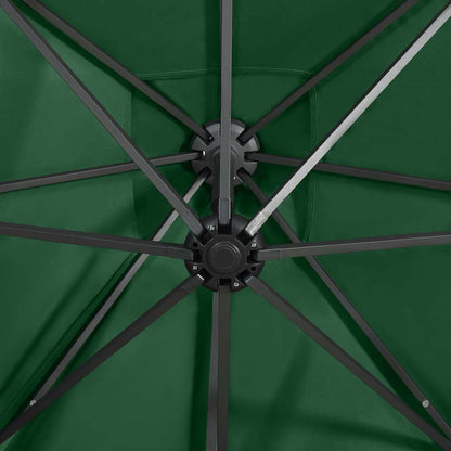Guarda-sol jardim cantilever c/ poste e luzes LED 250 cm verde
