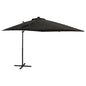 Guarda-sol jardim cantilever c/ poste e luzes LED 250 cm preto