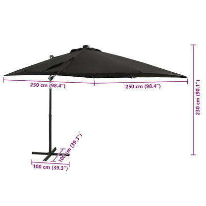 Guarda-sol jardim cantilever c/ poste e luzes LED 250 cm preto