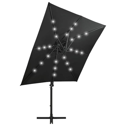 Guarda-sol jardim cantilever c/ poste e luzes LED 250 cm preto