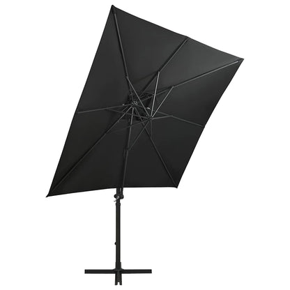 Guarda-sol jardim cantilever c/ poste e luzes LED 250 cm preto