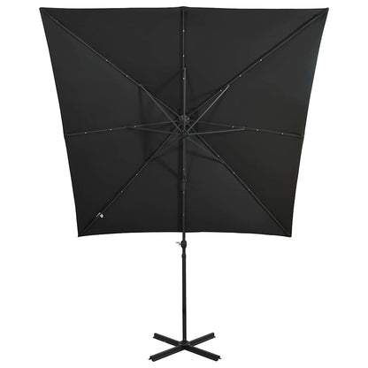 Guarda-sol jardim cantilever c/ poste e luzes LED 250 cm preto