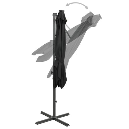 Guarda-sol jardim cantilever c/ poste e luzes LED 250 cm preto