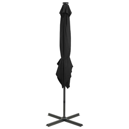 Guarda-sol jardim cantilever c/ poste e luzes LED 250 cm preto