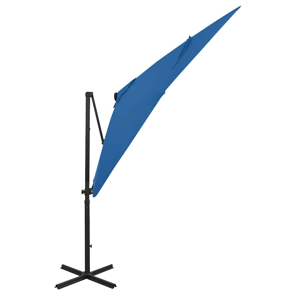 Guarda-sol jardim cantilever poste/luzes LED 250 cm azul-ciano