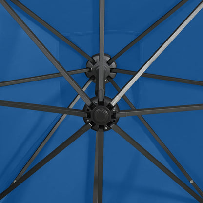 Guarda-sol jardim cantilever poste/luzes LED 250 cm azul-ciano