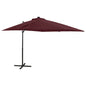 Guarda-sol de jardim com poste e luzes LED 250 cm bordô