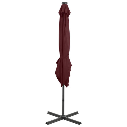 Guarda-sol de jardim com poste e luzes LED 250 cm bordô