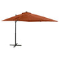 Guarda-sol jardim cantilever poste/luzes LED 250 cm terracotta