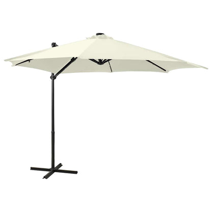 Guarda-sol jardim cantilever c/ poste e luzes LED 300 cm areia