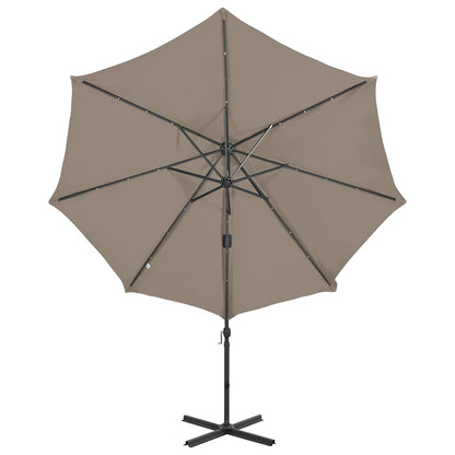 Guarda-sol jardim c/ poste e luzes LED 300 cm cinza-acastanhado